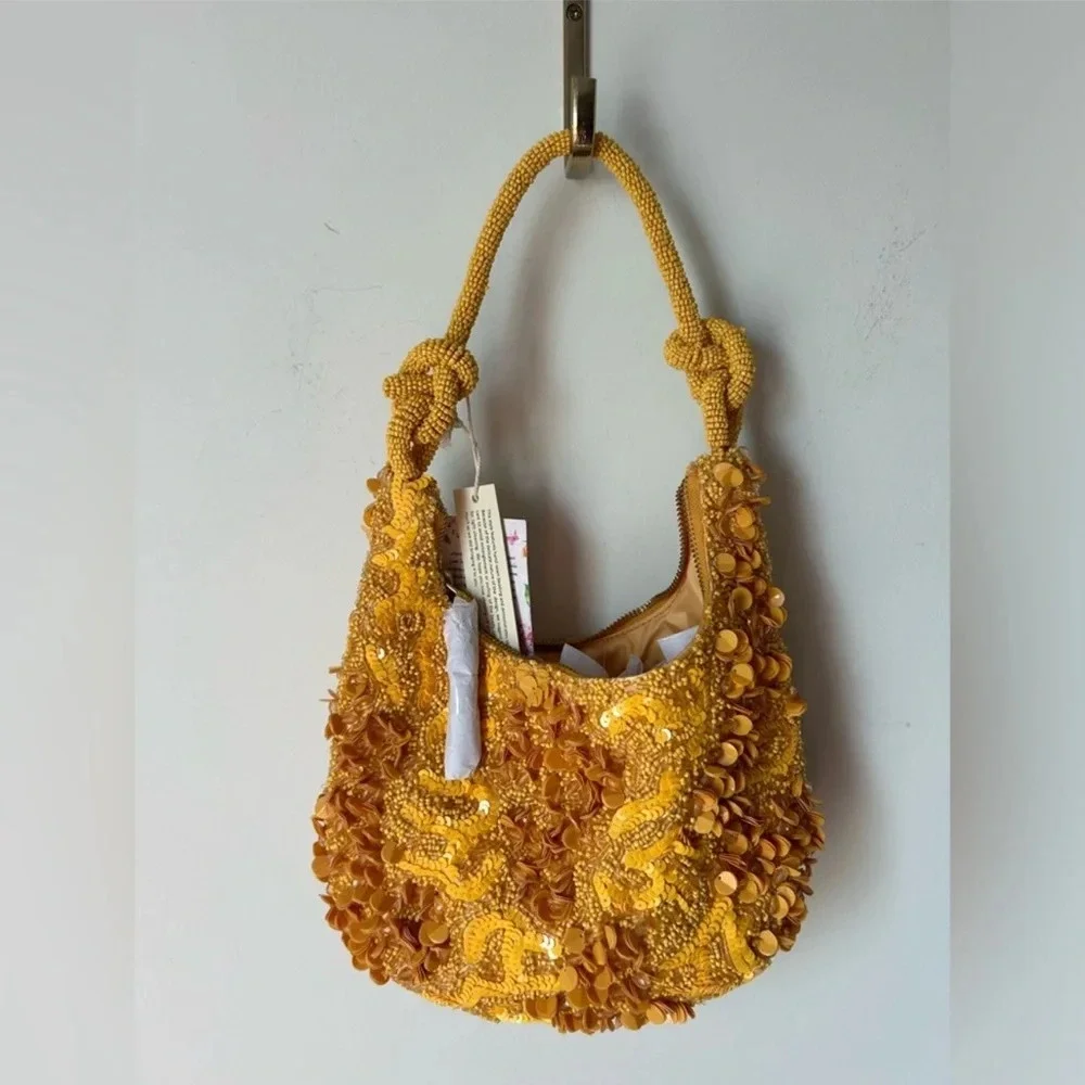 TJ Maxx Marshall’s viral orange Pearl floral Beaded bead Shoulder Bag sequins - Picture 3 of 8
